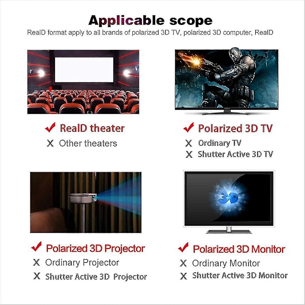 4 par Unisex Passiva Polariserande 3D-glasögon för LG, Sony, Panasonic, Toshiba, Vizio och alla passiva 3D-TV:er för att titta på filmer Cirkulärt polariserade Le