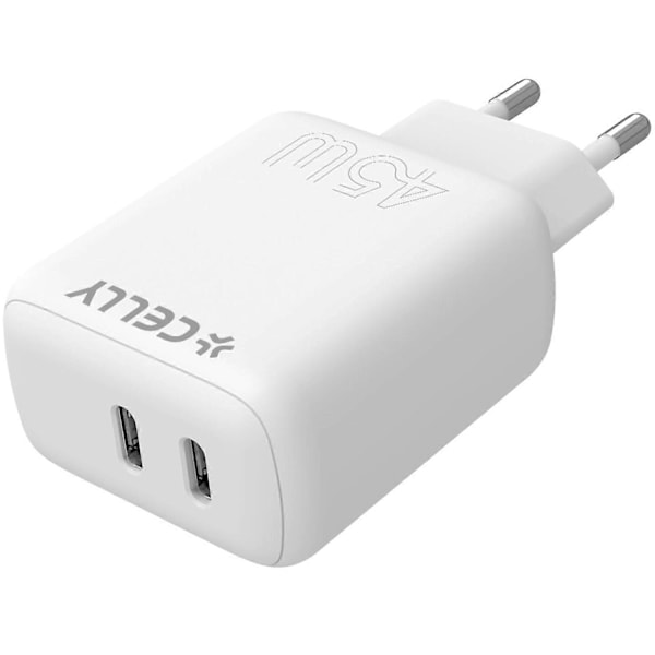 USB-lader 2 x USB-C PD 45W Hvid