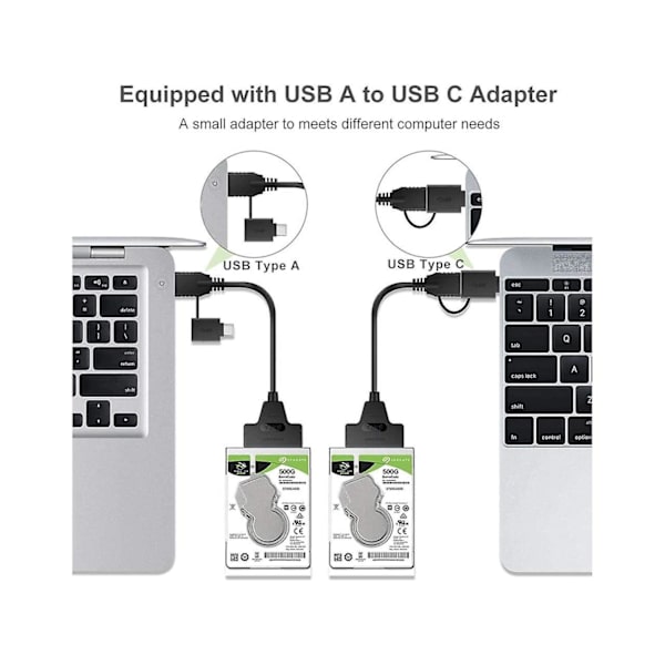 Sata 22 Pin 2,5 tum Hon till USB 3.0 & Typ-c Hane USB-c USB 3.0 Sata Adapter Hårddiskdrivrutin SSD Adapterkabel för Macbook & Laptop