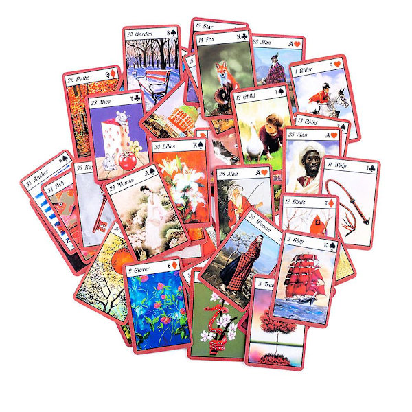Punaiset Lenormand-tarot-korttipakan oracle-kortit