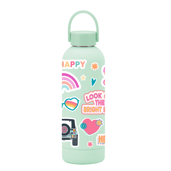 Ruostumattomasta teräksestä valmistettu vesipullo, 500 ml/17 oz - Uudelleenkäytettävä tyhjiöeristetty pullo, käsinpesu, syntymäpäivä-, loma- ja lahja-tyyli - 47