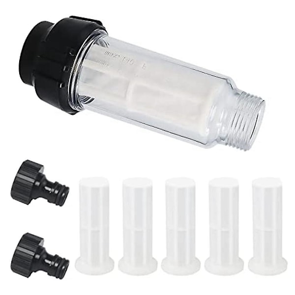 Vattenfilter trädgårdsslang, 3/4 tums vattenförfilter Set med 5 filterinsatser + 2 Quic