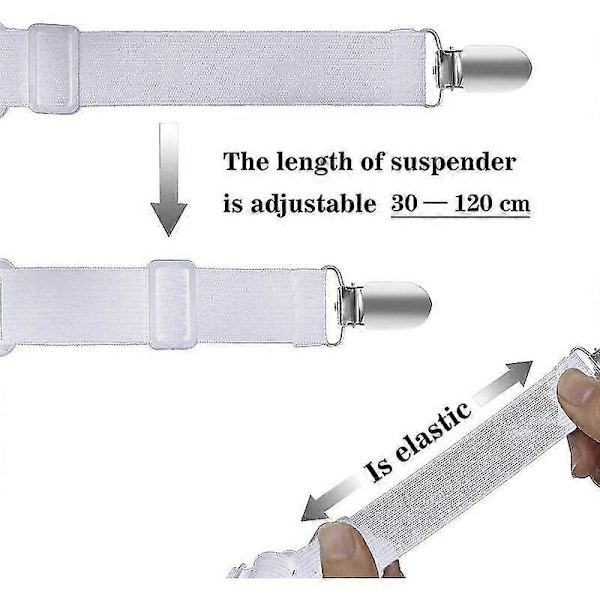 -8 stk (30 cm til 120 cm) Justerbare sengetrekkspenner, Justerbare spenner, Passer til alle senger og madrasser, Hvit