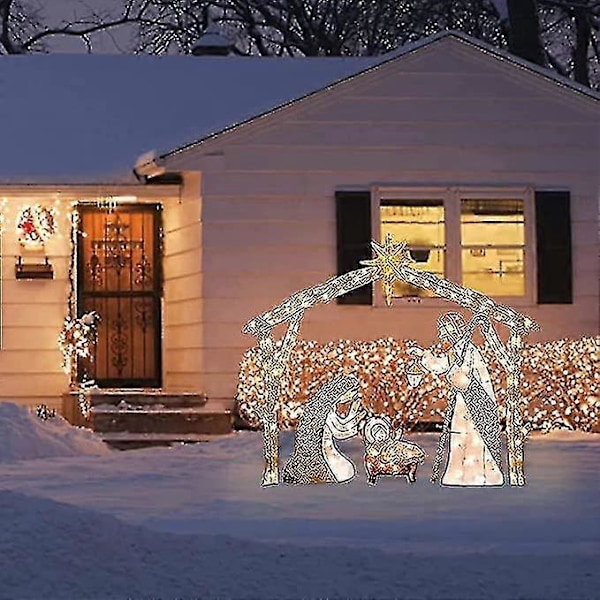 Ljusbelyst Utomhus Julkrubba, Julens Heliga Familj Trädgårdsdekoration, Krubbset För Jul Utomhus, Påskdekorationer Med Belysning