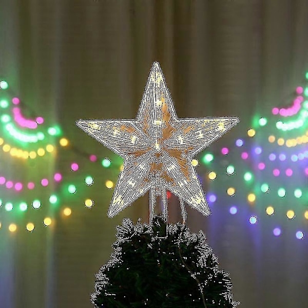 Julgrans Topp Med 10 LED-lampor Och Strömkabel - Upplyst Julgrans Topp I Varmvitt - Julgransstjärna Topp