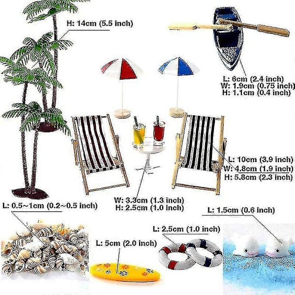18 stk 1:12 Dukkehust Miniatyr Dekkstol Strandparasoll Båtskallsett Dekor