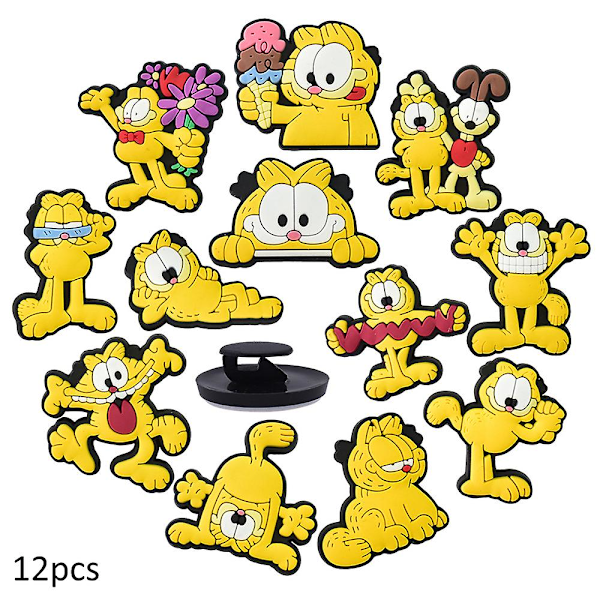 12pcs/set Garfield Cute Cartoon Fat Cat Shoes Croc Jibbitz Charms DIY Accessories Shoe Buttons Decorations Adult Kids Party Favors