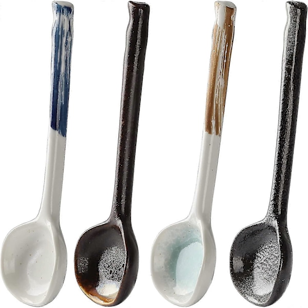 4 stk Japanske Ramen Suppe Skeer Keramik Asiatiske Suppe Skeer Retro Koreansk Stil Spiseske (stil 1)