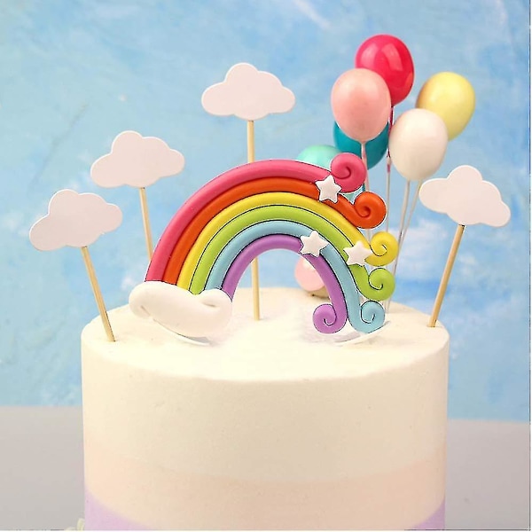 12-delt kakepyntsett med regnbue og sky - Kakepynt for barn, bursdag, babyshowerfest