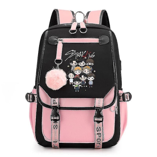 Stray Kids Combo Around The Same Usb Ryggsäck Skolväska Ryggsäck Koreanska Studenter Herr- och Damväskor