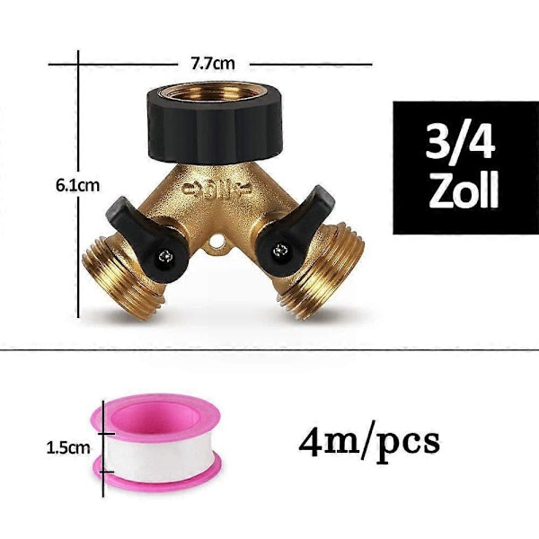 Y-splitter vandhane 1 stk. 3/4 tomme messing 2-vejs splitter med kontakt, have Y-splitter vandhane med hjul, blå ru rem til udendørs indendørs familie