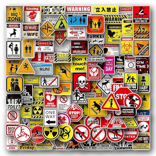 100 stk Advarsel Slogan Serie Graffiti Stickers Klistermærker til Bagage Hjelm G