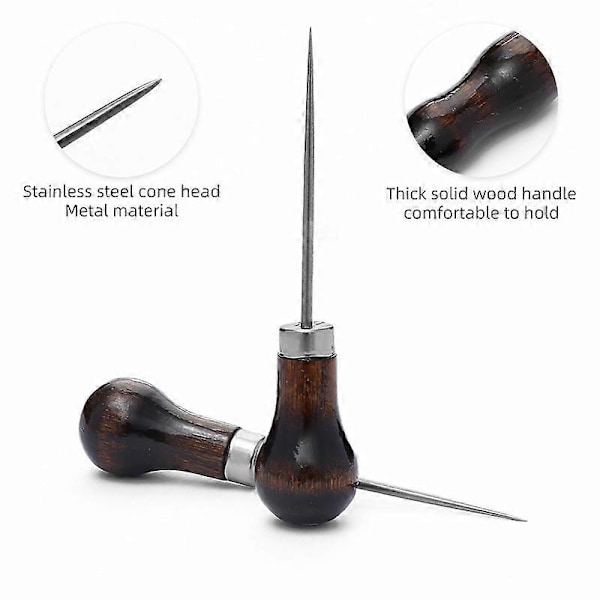 3 Stykker Lær Syl, Treskaft Syl, Treskaft Syl, Lær Syl Syverktøy, Syl med Treskaft for Sying av Lær, Håndlaget DIY Lær (