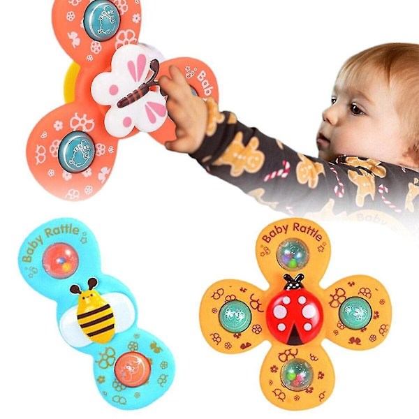 3-pack Baby Sugkopps Snurra Leksaker Cartoon Fidget Spinner Avlastning Leksak