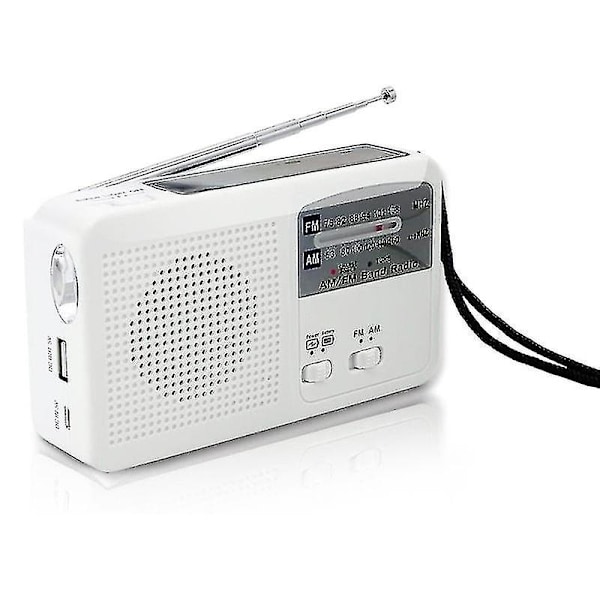 Nødradio med solcelle- og håndsveiv Selvdrevet, batteri USB-lading FM/AM-radio LED-lommelykt telefonlader