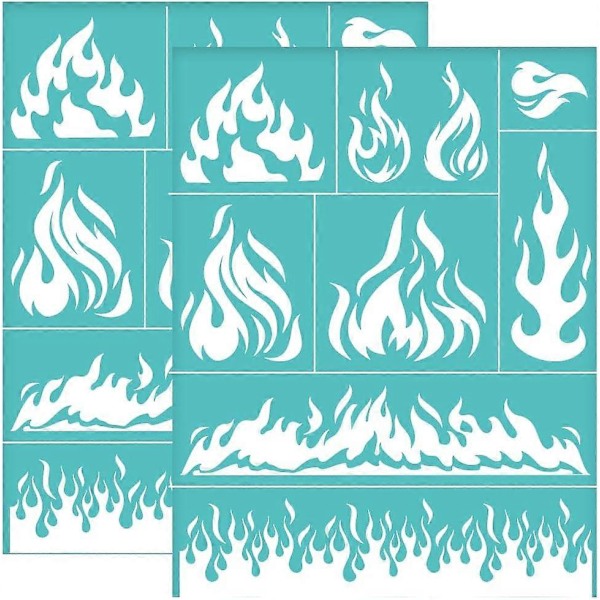 2 st 8,6x11 tum Eld Tema Självhäftande Silkskärmstryck Schablon Flamma Eld Silkskärmstryck Schablon Återanvändbar Mask Schabloner Överföring för DIY T-shirt
