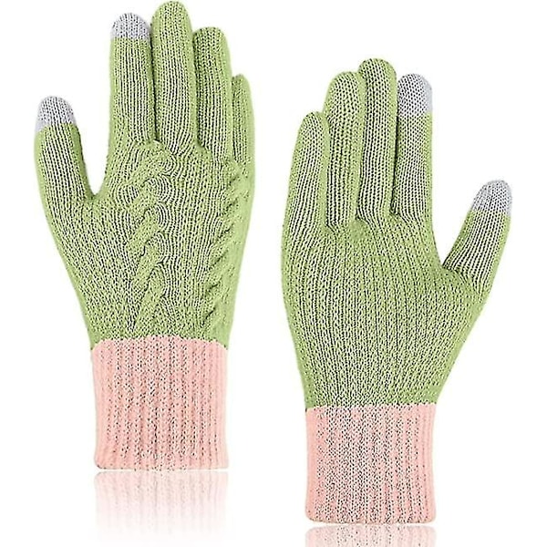 Dam Touchscreen-handskar - Vinter Varma Stickade Touchscreen-handskar Termiska Kabel Stickade Handskar Fleecefodrade Hel Fingerhandskar 2setgrön+rosa