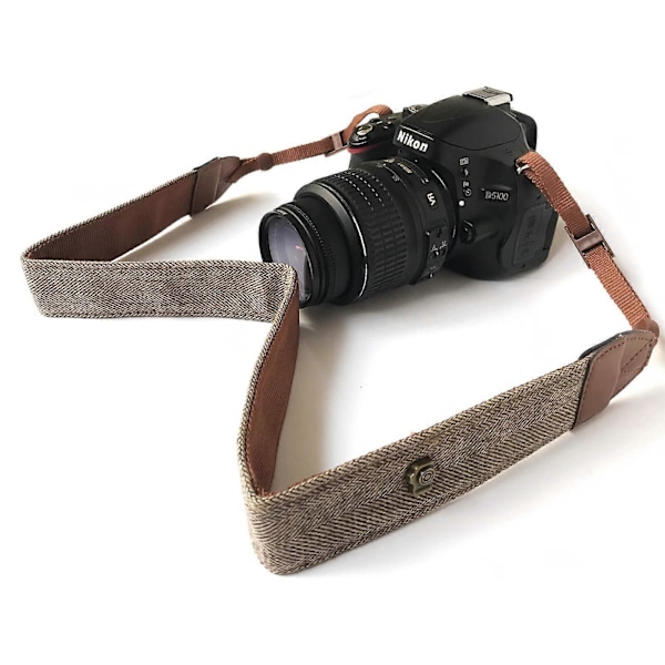 Bestele Kameran Olkapää- ja Kaulahihna, DSLR/SLR/Nikon/Canon/Sony/Lumix/Fujifilm/Rico/Samsung/Pentax/Olympus jne. (Herringbone-kuvio, ruskea)