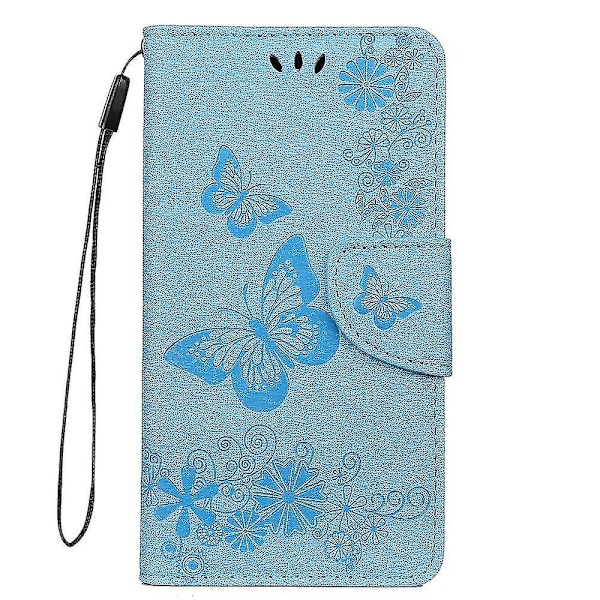 Blomster-sommerfugl PU-etui med blå støtte til din Samsung Galaxy Xcover 4s