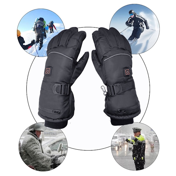 3 Nivåer Batteridrevne Oppvarmede Hansker Elektriske Vinter Hånd Finger Varme Hansker for Ski Sykling Ridning Størrelse (Svart) 12*31cm
