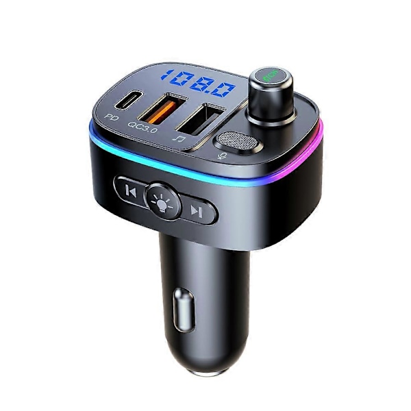 T65 Bil Bluetooth FM-sender Dobbel USB Type-C QC3.0 Lader