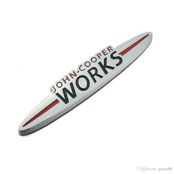 Chrome/rød/sort Mini John Cooper Works Grill Badge Emblem 135mm X 25mm
