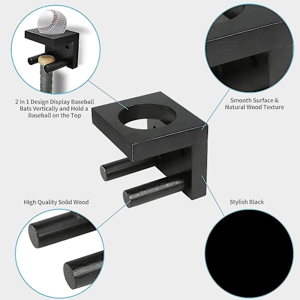 Baseball Bat Vægholder, Softball Bat Holder Stativ Til Horisontal & Vertikal Visning, Træ Display Stativ Til Memorabilia Og Samlinger