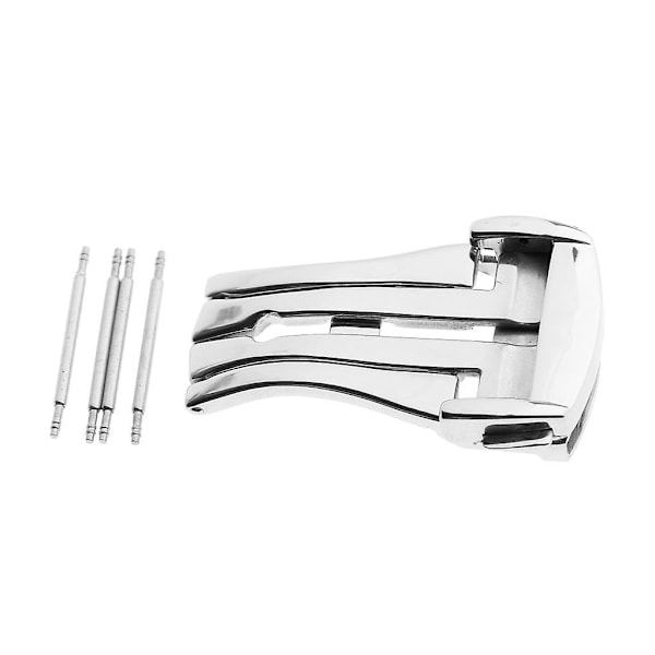 2x Rostfritt Stål Tryck Vik Lås Spänne Klockarmband Silver-16mm