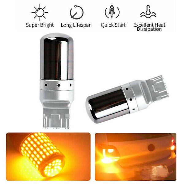 2 stk Krom 7440 T20 144SMD Canbus Gratis LED Pære Blinklys
