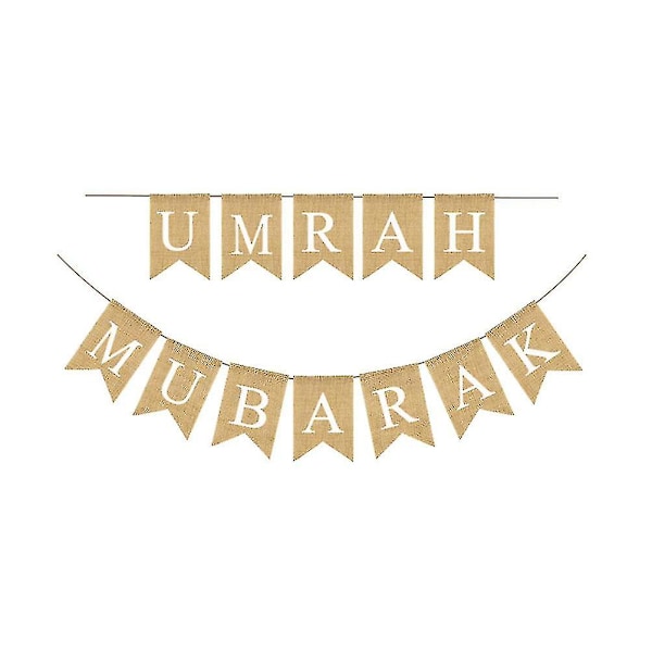 Ramadan-festivaalin lippu Umrah Mubarak -painatus Juuttikangasbanneri Pääskynpyrstöviiri Juhlatarvikkeet Taustalayout-rekvisiitta