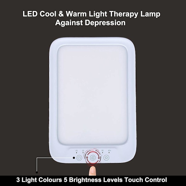LED Dagslyslampe 20000 Lux Kold & Varmt Lys Terapilampe Mod Depression 3 Lysfarver 5 Lysstyrke
