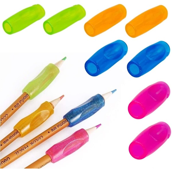 Blyantgreb, 8 stk Fingergrebsholder, Farverige Silikonblyantgreb, Ergonomisk Skrivehjælp