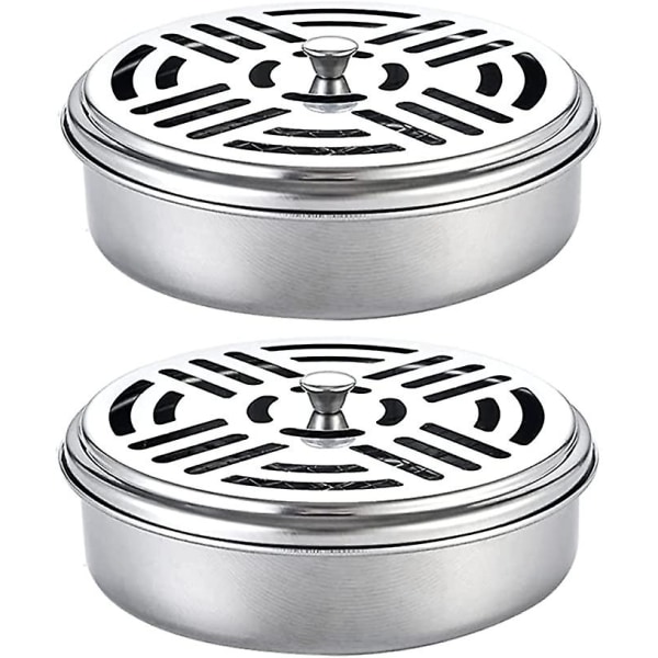 Myggspiralholder i rustfritt stål, spiralforbrenningsboks, bærbar myggspiralholder, 2 stk. jernmyggbrett