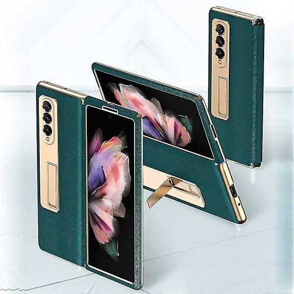 SBSG Fodral för Samsung Galaxy Z Fold 3 Lyxigt Läder Hybrid Plätering PC med Stativskydd Stötsäkert Skyddande Vikbart Fodral för Samsung Galaxy Z Fold