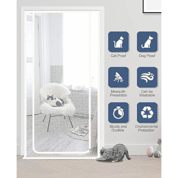 Dør Passer Dørstørrelse 90cm X 210cm, Tykkere Heavy Duty Kjæledyr Nettdør For Hunder Katter Mygg, Egnet For Stue, Soverom, Kjøkken, Patio, Cor