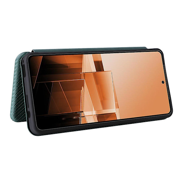 För Asus Zenfone 11 Ultra 5G Läderfodral Kolfiberstruktur Stativ Magnetiskt Telefonskal - Grön