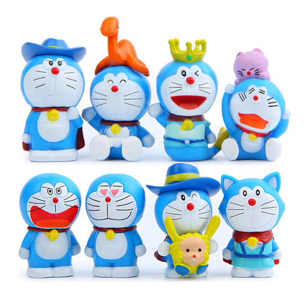 8 stk./sæt Sød Statue Model Legetøj Sjove Multifunktionelle Tegneserie Doraemon Actionfigur til Dekoration