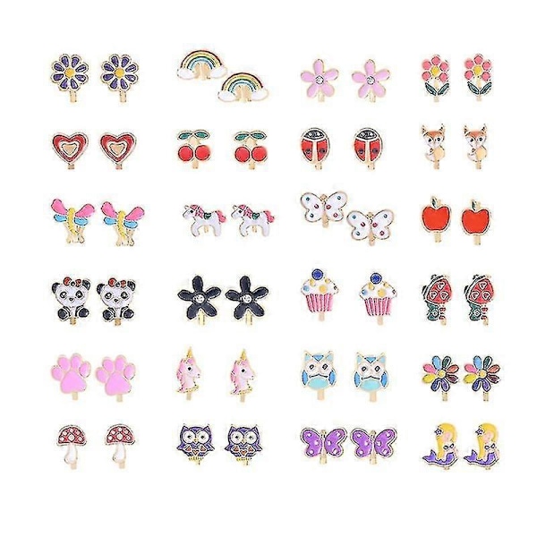 20 Pairs Of Girls Clip On Earrings Kids Cute Flower Earring Princess Dress Up