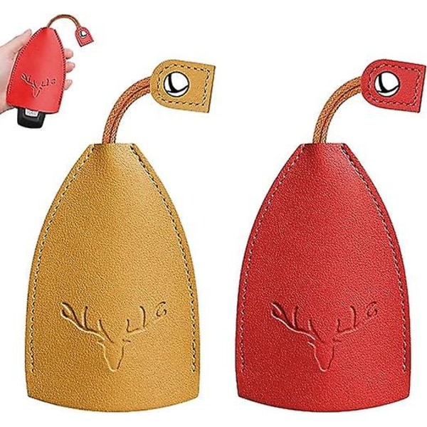 2 Pack (red+yellow), Leather Car Key Holder, Large Capacity Waterproof Pu Leather Portable Key Holder - Not Easy To Fall Off To Protect Keys.