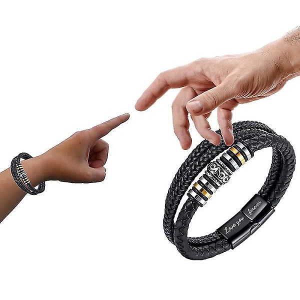 Til Min Søn Elsker Dig For Evigt Armbånd, Flettet Læderarmbånd Til Mænd, Personligt Graveret Armbånd I Rustfrit Stål Høj Kvalitet