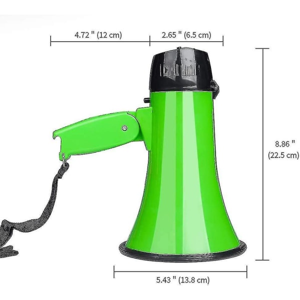 Bärbar megafon med 25 watt effekt, megafonhögtalare med röst- och siren/larmlägen (grön)