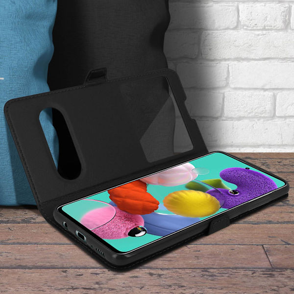 Galaxy A51 Fodral Dubbelt Fönster Videoställ Svart