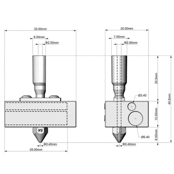 5 stk. egnet for Zortrax M200 V2 Hot-End Ekstruderingshode Varmedyser 0,4 mm H59 Messingdyse