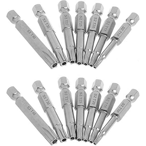 2 Set 7pcs Hex Shank Torx Star 5 Point Bit Screwdriver T10-T40 Security Mag