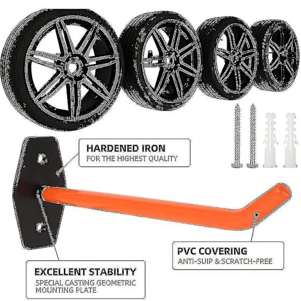 4 st Garagekrokar Heavy Duty Väggmontering, Däckförvaringssystem med halkfri beläggning, hänga tunga verktyg