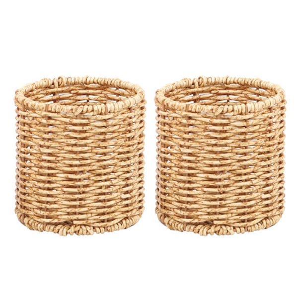 2 stk. Penholder Penholder, Rattan Makeup Brush Holder, Blyantskop Skrivebordsbeholder, Tandbørstebeholder, 9,5x9,5x10cm