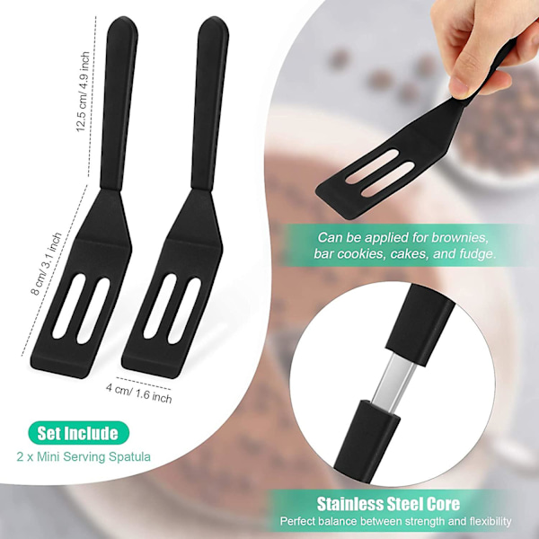 Mini Brownie Servering Spatel Flexibel Non-stick Silikon Server Turner Värmebeständig Cookie För Vänd Ägg I Liten Stekpanna (svart, 2)