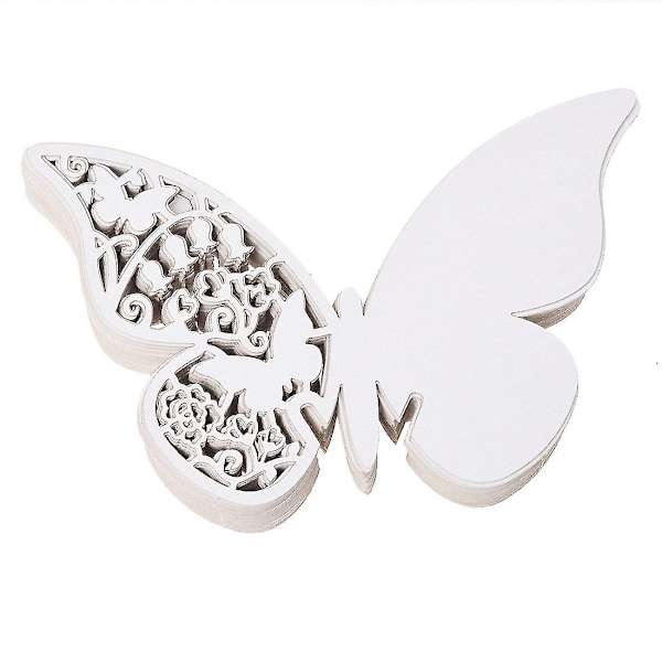 50 Pcs Name Card Place Card Paper Butterfly White Wedding Cake Cap Deco