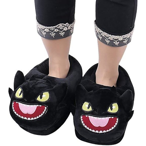 Talviset lämpimät sisätossut - Mukavat pehmeät plushiset hauskat piirretty kissan ja lohikäärmeen tossut - Aikuisten, lasten ja teinien lämpimät kotitossut