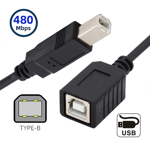U2-068-BK 20cm USB 2.0 B Typ Hane till Hona Förlängningskabel 20cm för Skrivare Scanner Hårddisk